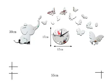 2016 слон бабочки кварцевые часы часы 3D акриловые кофейные немой настенные часы зеркало DIY часы декор гостиной