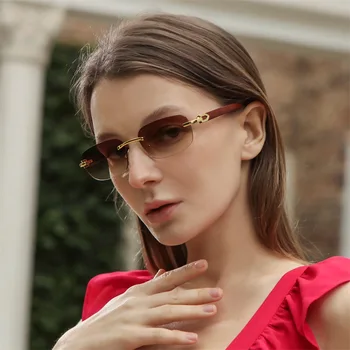 2023 классические роскошные квадратные солнцезащитные очки без оправы, мужские брендовые дизайнерские бескаркасные градиентные солнцезащитные очки, женская мода, винтажные деревянные ey