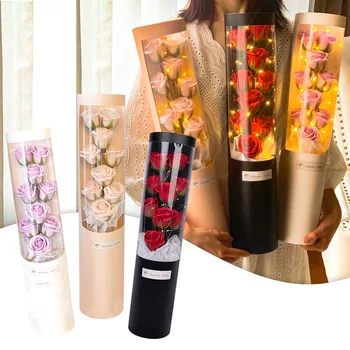 2023 Светодиодный букет Вечных роз с гирляндами Фей в куполе На День Святого Валентина, подарки из искусственных цветов для девочек на День рождения