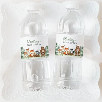 24 штуки (только этикетки), изготовленная на заказ этикетка для бутылочки для душа Woodland Baby, этикетка для воды Boy Woodland animals