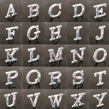 3D Деревянные Буквы Алфавитов Декоративные Деревянные Буквы A-Z с Цветочным Принтом Бабочки для Украшения Домашней Свадебной Вечеринки