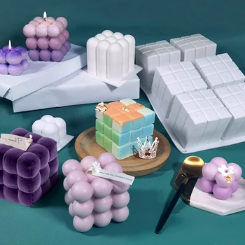 3D Кубическая Свеча Силиконовая форма для ароматерапии, Гипсовая Форма для изготовления подарков, Антипригарная Пузырьковая Свеча для ароматерапии, Форма для шоколадного торта