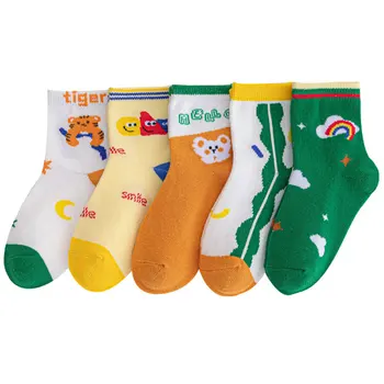 5 Пар детских носков для мальчиков и девочек, Повседневные спортивные хлопчатобумажные трикотажные аксессуары, носки-трубочки на ножках от 1 до 11 лет