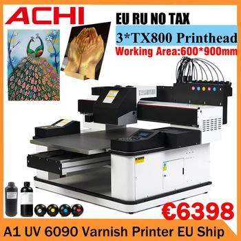 6090 УФ-Принтер Автоматический Планшетный Принтер TX800 3 Печатающая Головка 12 Цветной Лакировочный Принтер Для Печати Деревянным Бутылочным Стеклянным Металлическим Лаком