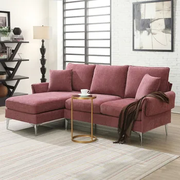 84-дюймовый Раскладной Секционный диван, Современный Г-образный диван из Синели с Реверсивным шезлонгом, Подходит для гостиной
