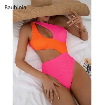 Bauhinia/ Новые женские купальники на одно плечо, Сексуальный Открытый цельный купальник, Съемный бюстгальтер, однотонный Монокини, пляжная одежда, одежда