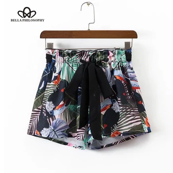 Bella Philosophy 2018, женская летняя пижама с тропическим цветочным принтом птиц, комплект блузки, рубашки, шорты