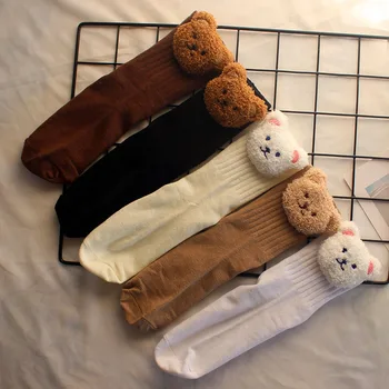DONG AI, 1 пара модных женских носков с рисунком милого медведя, трендовые мягкие хлопковые коричневые носки Kawai для девочек