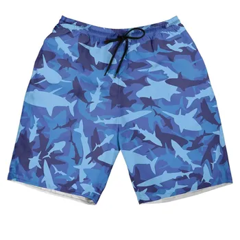 HX Shark Blue камуфляжные гавайские короткие модные брюки с 3D принтом Harajuku, повседневные шорты с карманами, прямая поставка мужской одежды