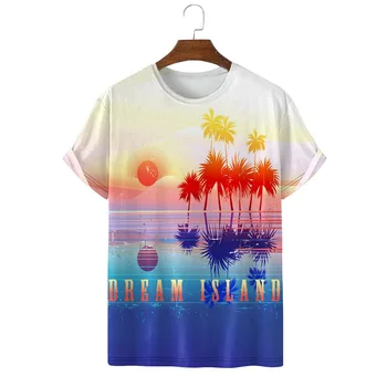 HXFashion Мужские футболки Hawaii Romantic Coconut Grove В сумерках, Футболки с 3D принтом, Уличные Повседневные Топы в стиле Хип-хоп, Рубашки Harajuku