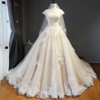 Julia Kui Великолепное свадебное платье трапециевидной формы цвета шампанского с потрясающими кружевными платьями для невесты