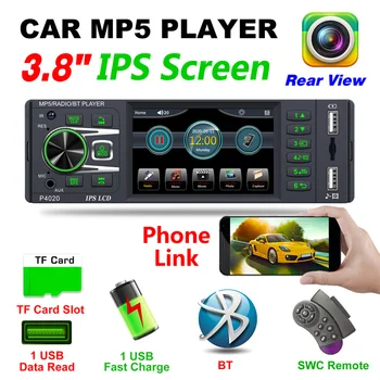 P4020 Автомобильный радиоприемник на 1 DIN, стереоплеер, цифровой автомобильный MP3-плеер, Aux-in, TF USB, FM-радио с сенсорным экраном 3,8 дюйма