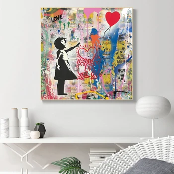 Абстрактное Граффити, картина Бэнкси на холсте, Девушка, держащая воздушный шар Любви, плакаты и принты, настенные рисунки, украшения для дома Cuadro