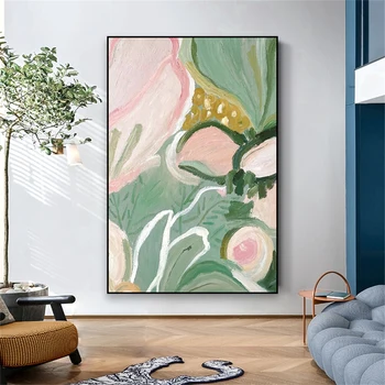 Абстрактный Плакат с Розовым цветком Пейзаж Картина маслом Отпечатки на холсте Большая Цветочная Современная Картина на холсте Домашний декор гостиной