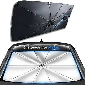 Автомобильные складные солнцезащитные козырьки на лобовое стекло, зонты, защита от солнца, подходит для Nissan с поворотом на 360 °, аксессуары с гибкой ручкой