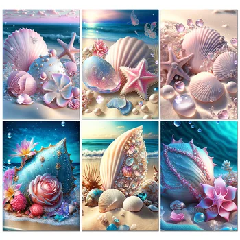 Алмазная картина 5D seaside dream shell, круглая/ квадратная мозаика, картина с алмазной вышивкой, горный хрусталь, подарок для домашнего декора своими руками