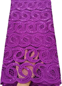 Африканская Кружевная Ткань С Блестками 2023 Высококачественный Материал Нигерийский Гипюровый Шнур Кружевная Ткань Для Пошива Вечернего Платья ATB239 Пурпурного Цвета