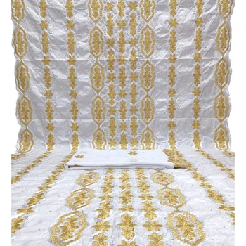 Белое + Золотое Кружево Африканская Ткань Bazin Riche С Шарфом Африканская Кружевная Ткань Bazin Brode 2 + 5 Ярдов Африканского Чистого Кружева Для Платья F12