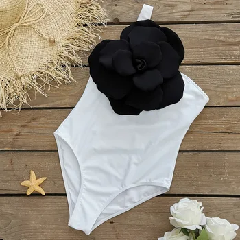 Белый купальник пояс для купания пляжная одежда Белый Черный цветок Цельный купальник Женские купальники Монокини Боди