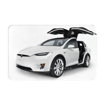 Белый Электромобиль Tesla Model X класса люкс 2017 года с открытыми дверями в виде крыльев сокола, художественная фотопечать, 3D Мягкий нескользящий коврик, ковролин, ковер