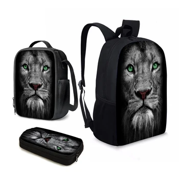Брендовый рюкзак с 3D-печатью YIKELUO Cool Lion, Черный рюкзак для студенческих учебников с животным принтом, сумка для отдыха, сумка для ланча