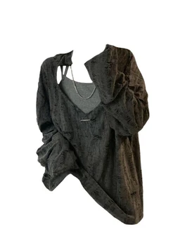 Весенний дизайн Y2K, свободные повседневные комплекты из двух предметов, топы с длинным рукавом, уличная одежда 2000-х, одежда в стиле харадзюку, женская футболка оверсайз