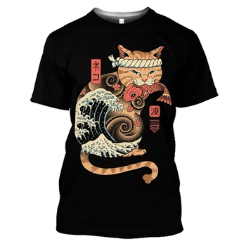 Винтажная мужская футболка, летняя футболка с котом-воином, мужская повседневная футболка с короткими рукавами, толстовка для фитнеса 2023