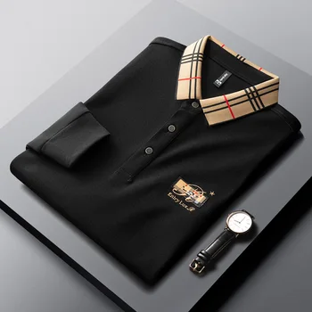 Высококачественная роскошная брендовая рубашка ПОЛО с мужским отворотом, весенняя новая модная футболка с вышивкой и длинными рукавами, деловая рубашка Paul, мужская одежда