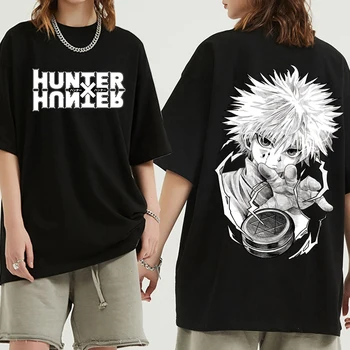 Горячая Япония Аниме Hunter X Hunter Футболки Cool Boy Manga Графическая Уличная Одежда Свободные Хлопковые Мужские Топы В стиле Хип-Хоп Harajuku, Футболка Черная