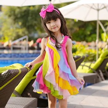 Детское Платье для маленьких девочек, Новое Летнее Платье в Корейском стиле, Детское платье Принцессы, Детское пляжное платье с радужным ремешком