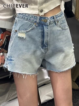 Джинсовые шорты с отверстиями для женщин, с высокой талией, карманами в стиле пэчворк, Необработанным подолом, Свободные Летние Короткие брюки Женские 2023 Новинка