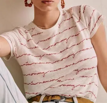 Женская футболка с круглым вырезом и буквенным принтом, новые весенне-летние женские универсальные футболки с коротким рукавом в простом стиле
