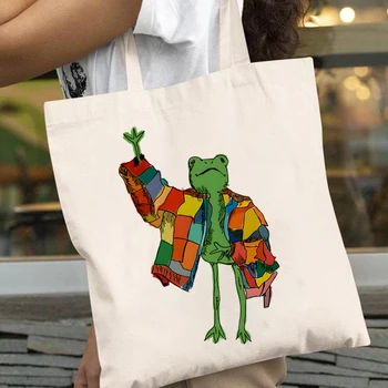 Женские сумки с милыми лягушками, сумки для покупок с забавными животными, переносные сумки для пикника, винтажные модные подростковые сумки-тоут