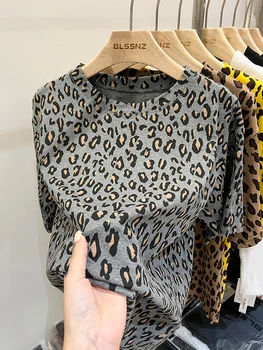 Женские футболки Harajuku Y2k Leopard с коротким рукавом и круглым вырезом, топы, корейская мода, повседневная уличная одежда в стиле ретро, футболки, женская одежда