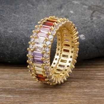 Женское Красочное кольцо с циркониевым камнем, Модное Радужное кольцо для женщин
