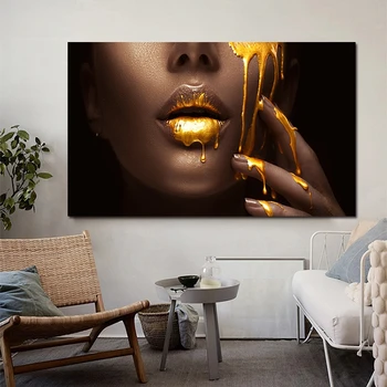 Женское лицо с золотой жидкостью Портретный плакат Картины на холсте Большие настенные картины для домашнего декора гостиной без РАМКИ