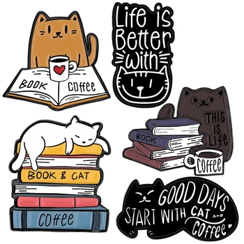 Жизнь становится лучше с булавкой с кошачьей эмалью, Милой кошачьей книгой, кофейным значком, брошью с животными, металлическим котенком, отворотом, рюкзаком, ювелирными изделиями Оптом