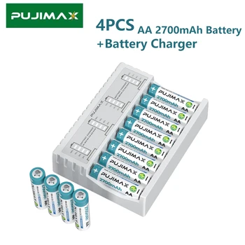 Зарядное Устройство PUJIMAX AA и 4 ШТ Аккумуляторных Батарей AA Емкостью 2700 мАч 1,2 В Для Фонарика С Дистанционным Управлением, Беспроводной Мыши, Игрушки
