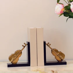 Книжный шкаф Настольное украшение Офисный Бизнес-подарок Европейское украшение из латуни Музыкальное произведение Скрипка Держатель для книг Пара