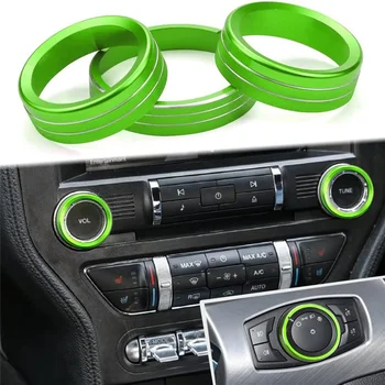 Кольцо для отделки ручек приборной панели на 2015-2021 Ford Mustang, переключатели громкости, кнопка настройки, крышка ручки управления, зеленый 3ШТ