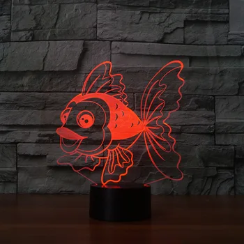 Креативная ночная светодиодная 3D лампа Золотая рыбка в форме животного Ночная настольная лампа для спальни Милые мультяшные детские игрушки
