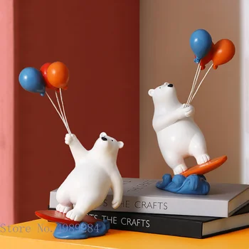Креативный мультяшный мишка на воздушном шаре, поделки, украшения, скульптура животных из цветной смолы для серфинга, мебель для детской комнаты, аксессуары для дома