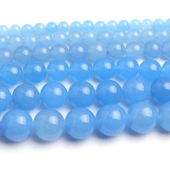 Круглые каменные бусины диаметром 4-14 мм, Гладкие небесно-голубые нефритовые бусины для изготовления ювелирных изделий, бусины для ожерелья, 15-дюймовые бусины 