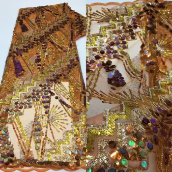Кружевная ткань из африканского тюля с бусинами J-1228955, высококачественная Нигерийская французская кружевная ткань для свадебного платья