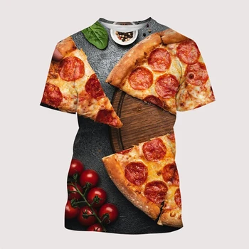 Летние забавные футболки с пиццей, уличная одежда с 3D-принтом еды, мужская и женская повседневная модная футболка оверсайз в стиле харадзюку, детские футболки, топы, одежда