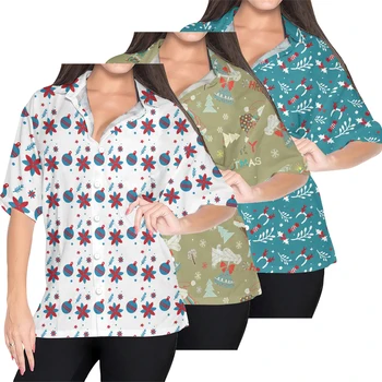 Летняя женская быстросохнущая легкая и дышащая рубашка с открытыми рукавами с 3D рождественским элементом, пара рубашек с принтом в том же стиле.