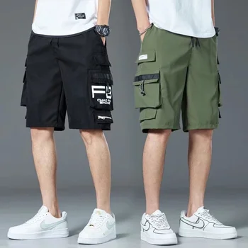 Летняя корейская мода, повседневная одежда с эластичным поясом, спортивные шорты с трендовым принтом, мужская спортивная одежда, брюки Y2k, мужские шорты