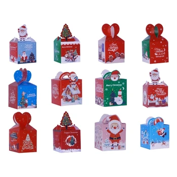 Маленькие подарочные коробки для рождественских угощений 10 шт Прочная бумажная коробка для рождественской вечеринки с конфетами и печеньем 12 стилей
