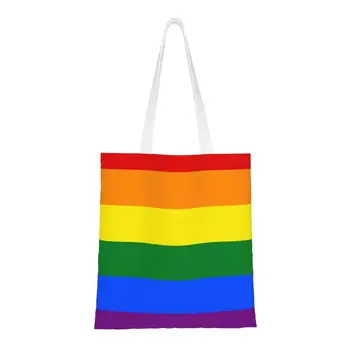 Многоразовая сумка для покупок с радужным флагом ЛГБТ-гей-прайда, женская холщовая сумка-тоут, моющиеся сумки для покупок продуктов ЛГБТК-лесбиянок