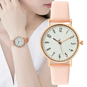 Модные женские цифровые простые брендовые кварцевые часы, новинка 2023 года, повседневные женские часы с розовым кожаным ремешком, модельные часы